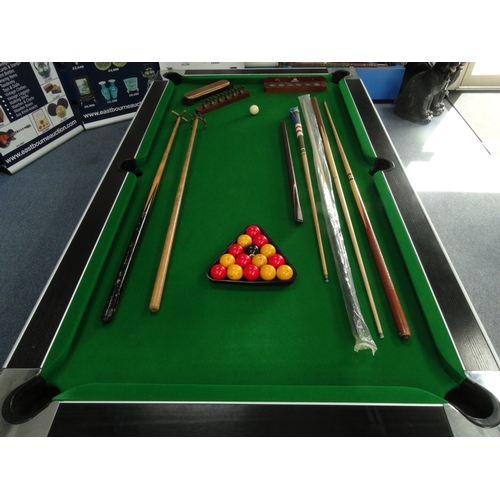 2022 - Superleague Diplomat full size pool table, with cues, score board, hydraulic trolley and accessories