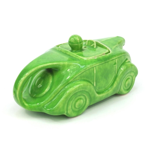 2138 - Sadler green glazed OKT 42 racing car teapot, factory marks and registered number to the base, 11cm ... 