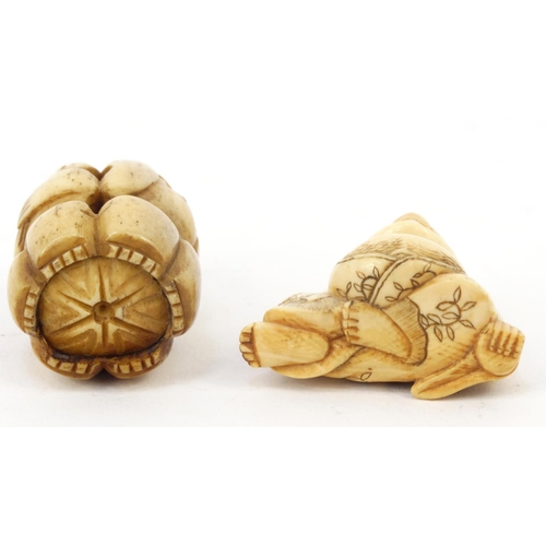 2360 - Two oriental netsukes, the larger approximately 3.5cm high