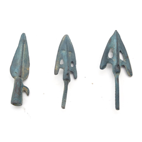 2366 - Three metal spear heads, the larger 8cm long