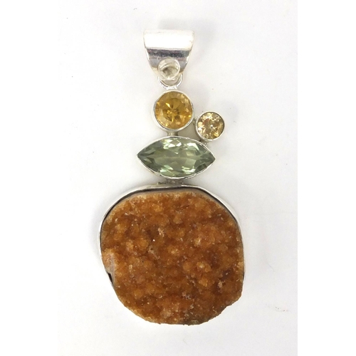 2559 - Large silver pendant set with Semi-Precious stones,  7cm long, approximate weight 38.2g