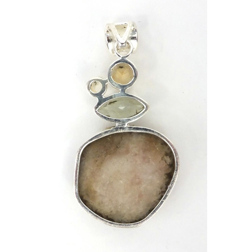 2559 - Large silver pendant set with Semi-Precious stones,  7cm long, approximate weight 38.2g