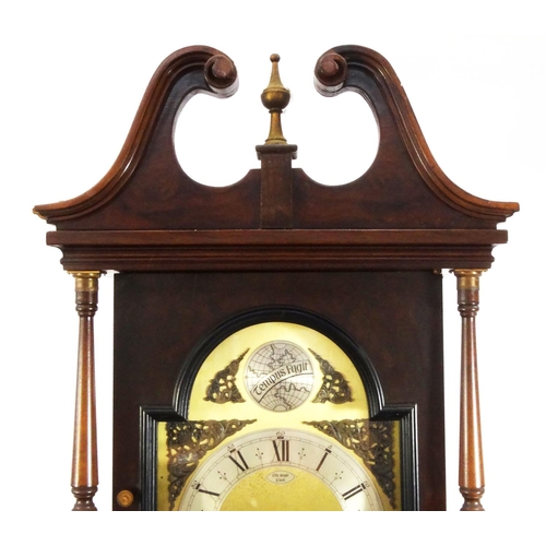 2018 - Tempus fugit walnut cased grandmother clock with pendulum and, 215cm high