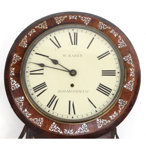 2332 - Rosewood drop dial wall clock inlaid with Mother of Pearl and decorated with animals amongst foliage... 