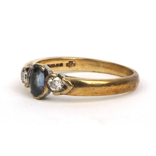 2456 - 9ct gold sapphire and diamond ring, size R, approximate weight 3.6g