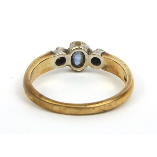 2456 - 9ct gold sapphire and diamond ring, size R, approximate weight 3.6g