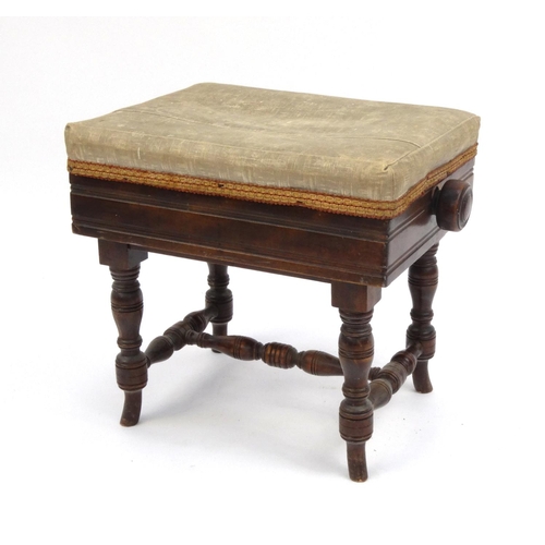 2039 - Edwardian walnut adjustable piano stool, 44cm high