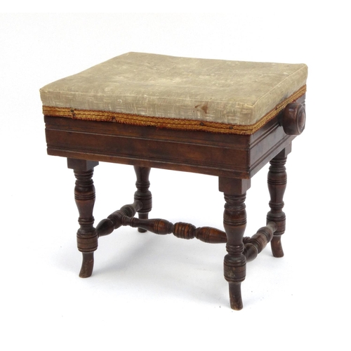 2039 - Edwardian walnut adjustable piano stool, 44cm high