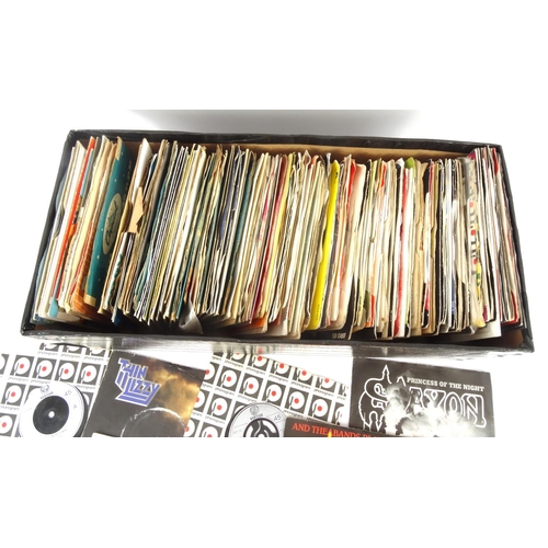 2087 - Box of mostly rock 45RPM records including Queen, Police, White Snake etc