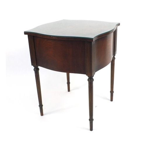 49 - Mahogany two drawer night stand raised on tapering legs, 64cm high x 53cm square