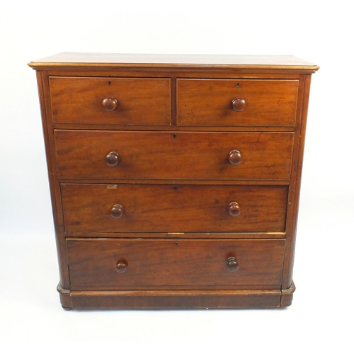 8 - Victorian mahogany chest fitted with two short above three long graduated drawers, 117cm high x 120c... 