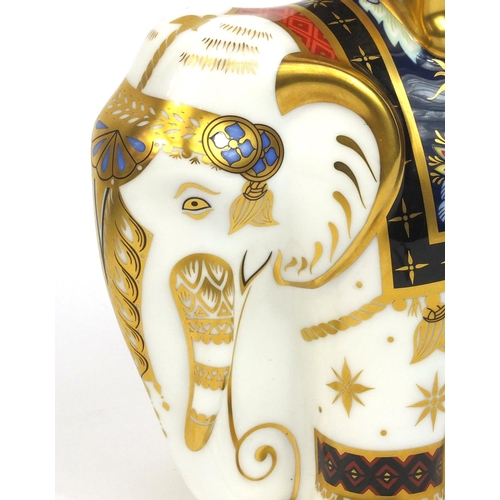 2060 - Royal Crown Derby father elephant paperweight with gold stopper, factory marks to the base, 15cm hig... 