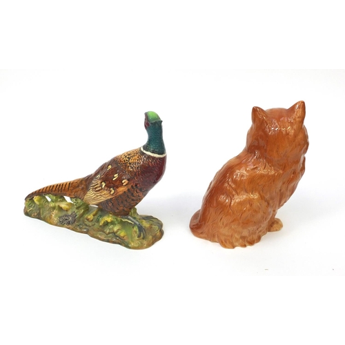 2067 - Beswick pheasant No.1225 together with a Beswick ginger cat No.1867, both 19cm high