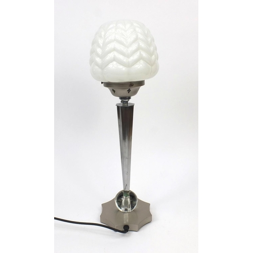 2093 - Art Deco style chrome table lamp with white glass shade, 55cm high