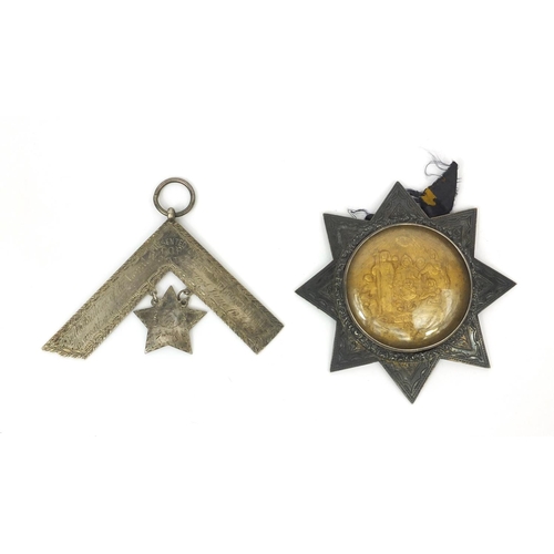 479 - Two Victorian Masonic interest silver pendants, one presented to P.D.G.M.W.Gates by the Brethren of ... 