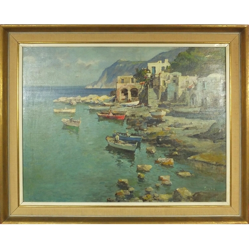 2055 - Oil onto canvas study of a continental bay scene, bearing a signature Bouvaro, mounted and framed, 8... 