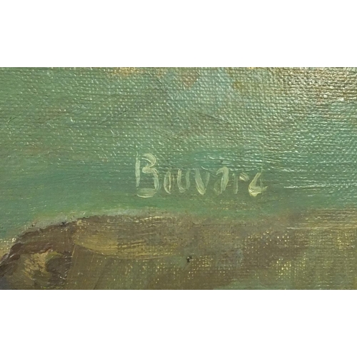 2055 - Oil onto canvas study of a continental bay scene, bearing a signature Bouvaro, mounted and framed, 8... 