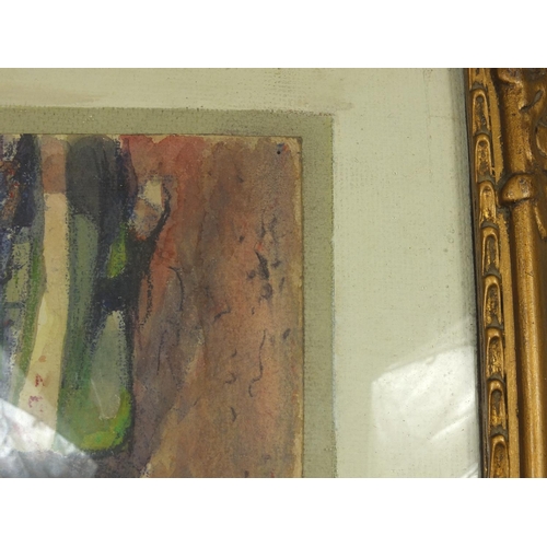 2058 - Watercolour onto card study of fishermen in a harbour, bearing a signature Anne Estelle Rice, inscri... 