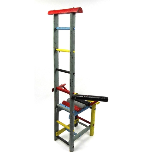 2035 - Novelty multi coloured wooden ladder back chair, 163cm high