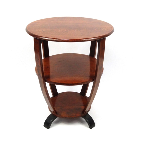 2045 - Art Deco oak circular occasional table with under tiers, 86cm high x 54cm in diameter