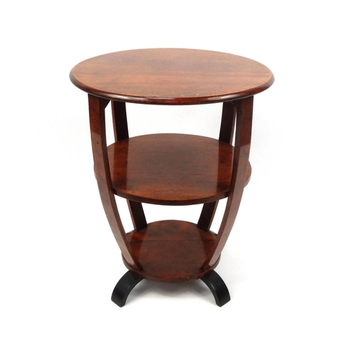 2045 - Art Deco oak circular occasional table with under tiers, 86cm high x 54cm in diameter