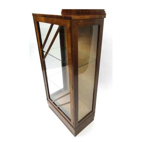 2037 - Art Deco burr walnut china cabinet with two glass shelves, 106cm high x 57cm wide x 34cm deep
