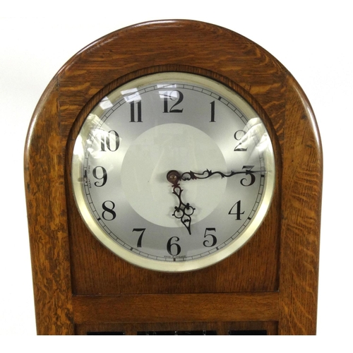 2019 - Art Deco oak Grandmother clock with three train movement, 187cm high