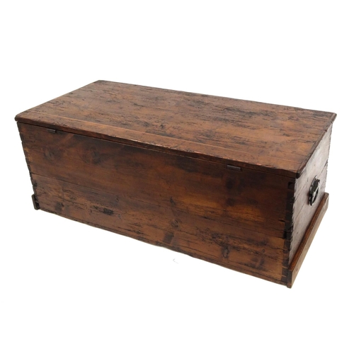 2038 - Stained pine blanket box with hinged lid, 44cm high x 118cm wide x 53cm deep