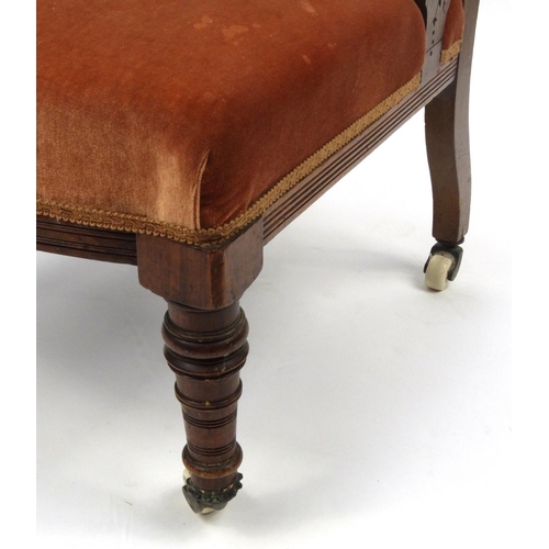 2048 - Edwardian walnut nursing chair with pink upholstery, 72cm high