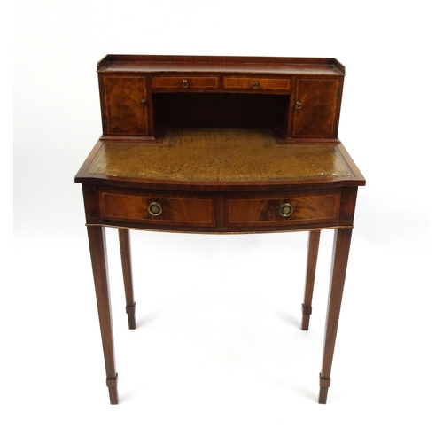 2004 - Inlaid mahogany ladies writing desk with tooled leather insert, raised on tapering legs, 95cm high x... 