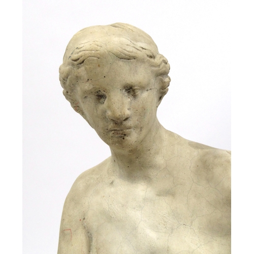 2052 - Garden stoneware statue of a semi clad maiden, 88cm high