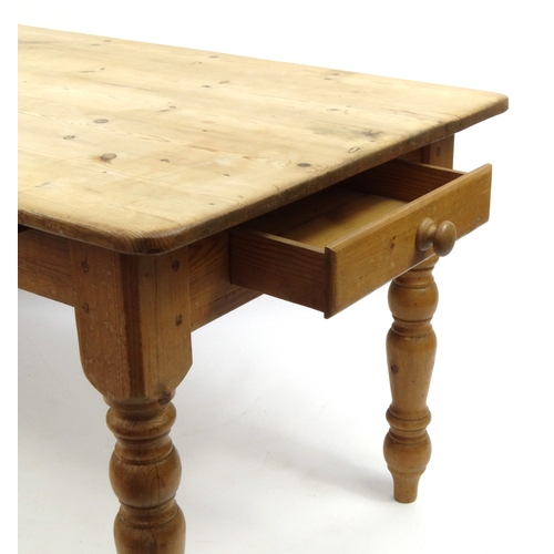 2028A - Rectangular pine farm house dining table with end drawer, 76cm high x 182cm wide x 84cm deep