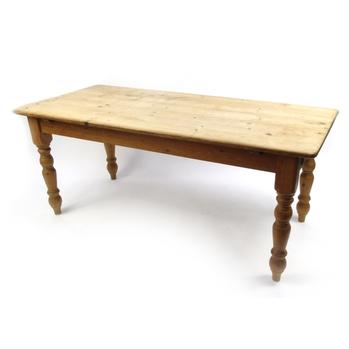 2028A - Rectangular pine farm house dining table with end drawer, 76cm high x 182cm wide x 84cm deep