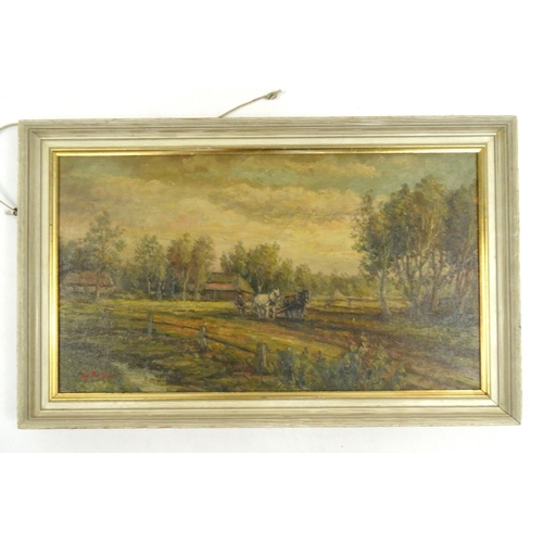 40 - Oil onto board study of cattle and trees, bearing a signature G Boyle, 65cm x 38cm excluding the fra... 
