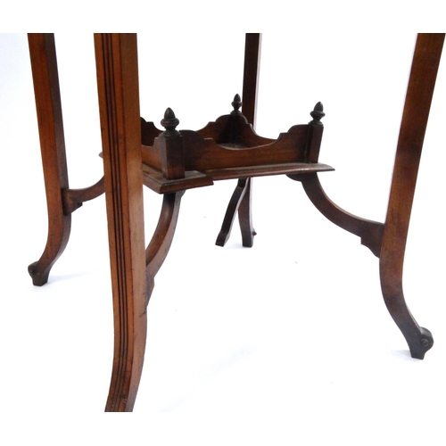 28 - Edwardian walnut drop leaf occasional table with under tier, 68cm high x 45cm square (folded)