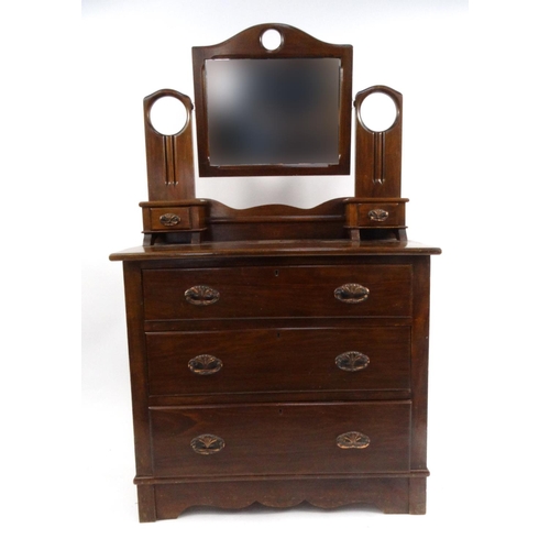 50 - Edwardian three drawer dressing chest with mirrored back, 151cm high x 90cm wide x 44cm deep