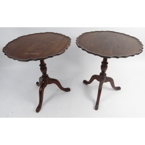54 - Two Victorian style mahogany tripod occasional tables with pie crust tops, 72cm high x 66cm diameter