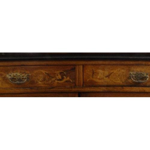 4 - Inlaid rosewood side cabinet fitted with two frieze drawers above a pair of glazed doors and under t... 