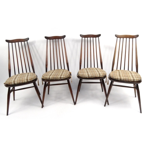 51 - Set of four Ercol beech and elm stick back chairs