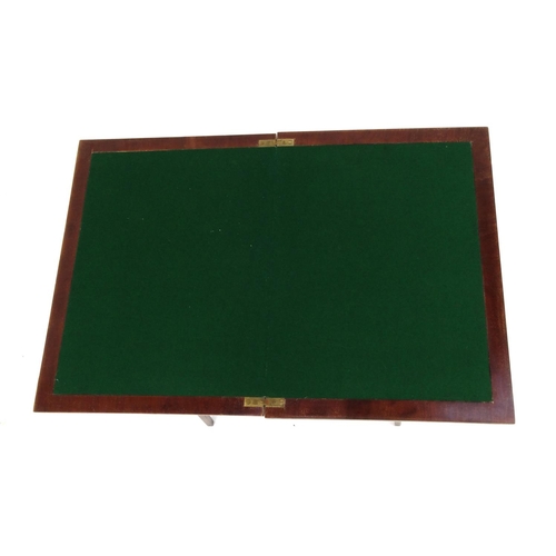 2023 - Edwardian inlaid mahogany folding card table with swivel top revealing a baize interior, raised on t... 