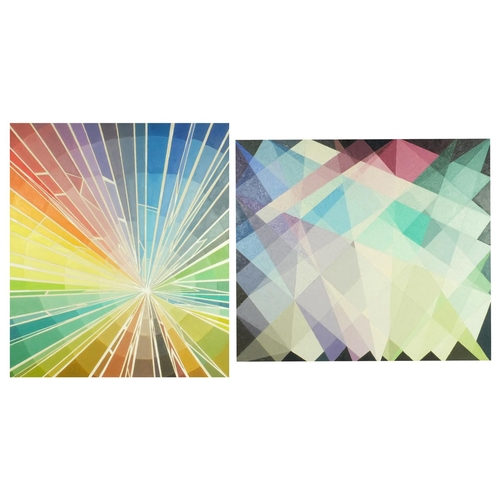 42 - A Pettit - Two oil onto board abstract compositions, tilted 'Vortex' and 'Crystal', both contemporar... 
