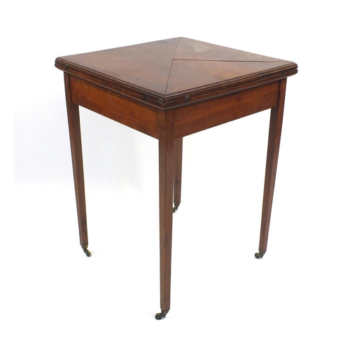 2 - Late Victorian walnut envelope card table, 74cm high x 55cm square