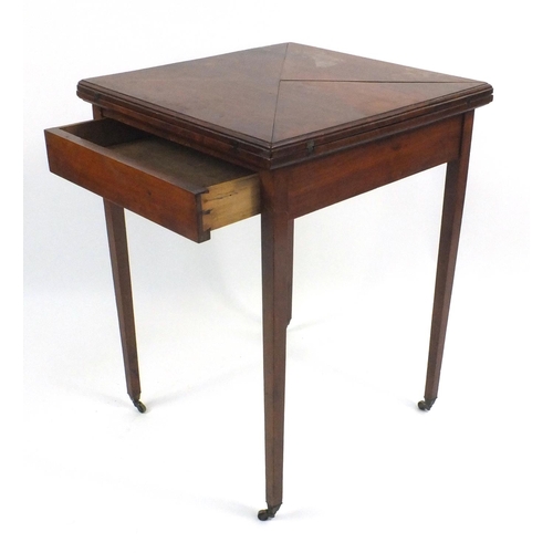 2 - Late Victorian walnut envelope card table, 74cm high x 55cm square