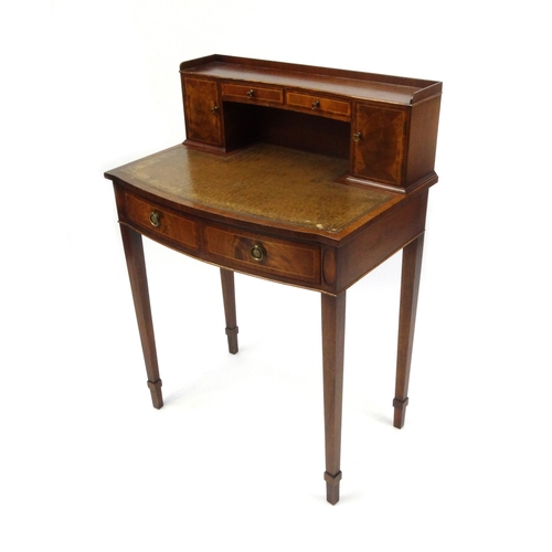 2004 - Inlaid mahogany ladies writing desk with tooled leather insert, raised on tapering legs, 95cm high x... 