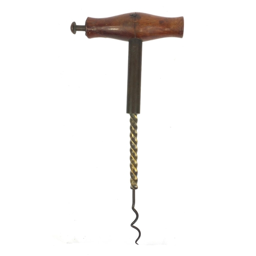 61 - Chas Hulls patent action corkscrew with wooden handle, 16cm