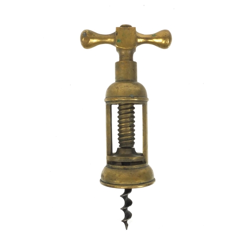 26 - Brass two pillar corkscrew, 15cm high when closed