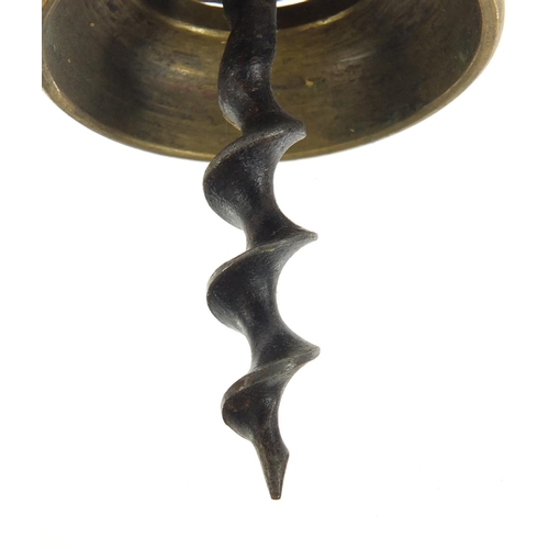26 - Brass two pillar corkscrew, 15cm high when closed