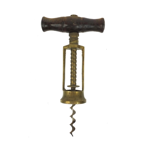 31 - The 'King' brass corkscrew with wooden handle, 17cm when closed