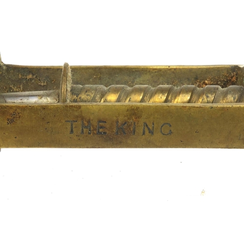 31 - The 'King' brass corkscrew with wooden handle, 17cm when closed