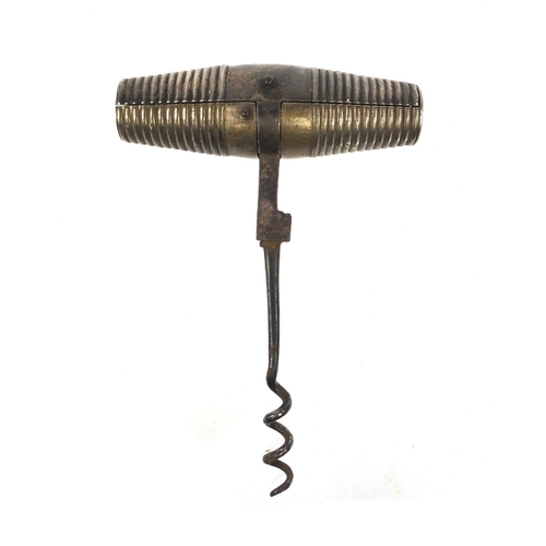 67 - 19th Century silver travelling barrel corkscrew, stamped SB, 6cm high when closed